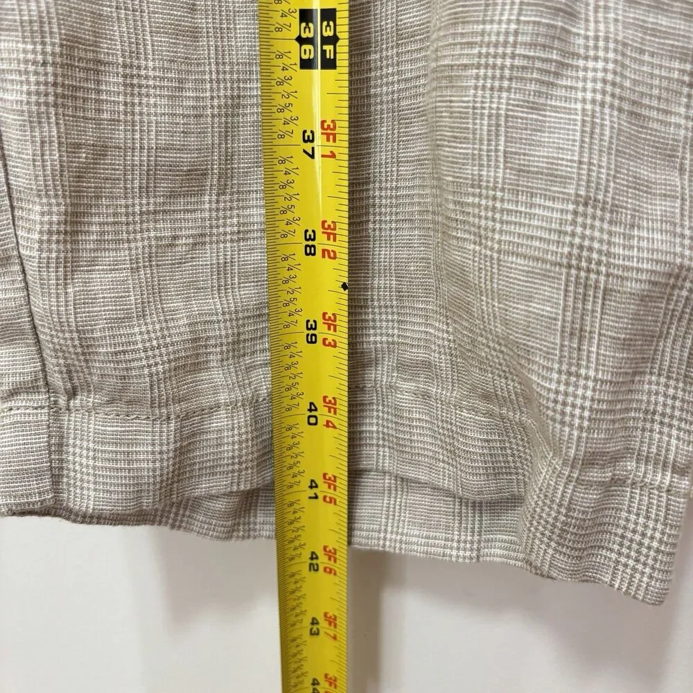 J Crew Oarsman 100% Linen Plaid Pants Beige 31x30 Trousers Preppy Quiet Luxury